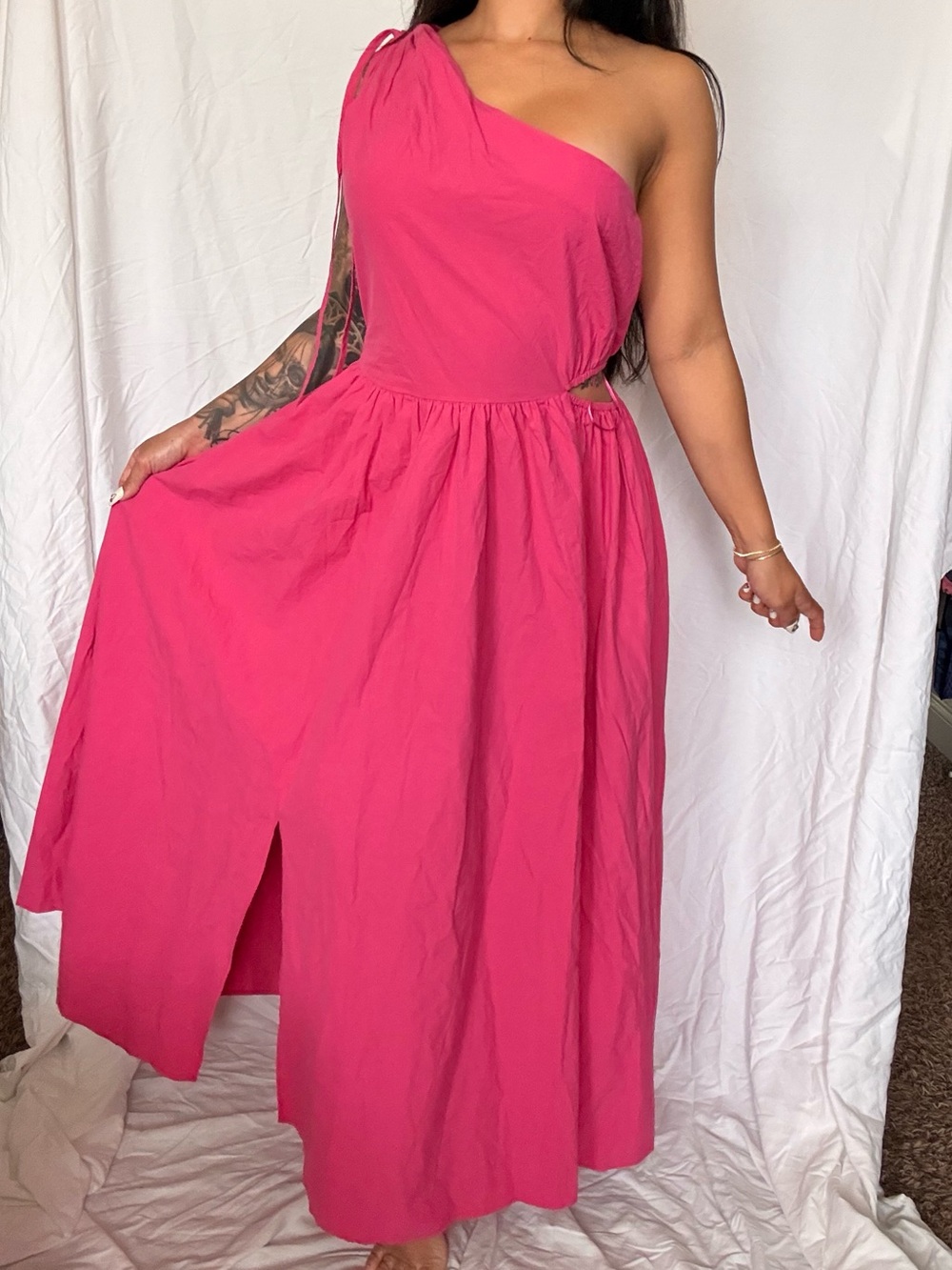 Closet London One-Shoulder Hot Pink Maxi Dress Size 4